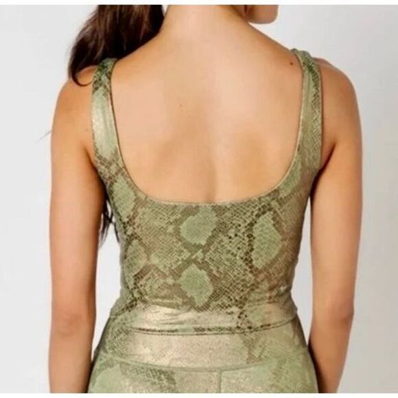 NWOT IVL Collective Oil Green & Gold Snakeskin Pattern Sports bra Crop Top 4 - Picture 2 of 10